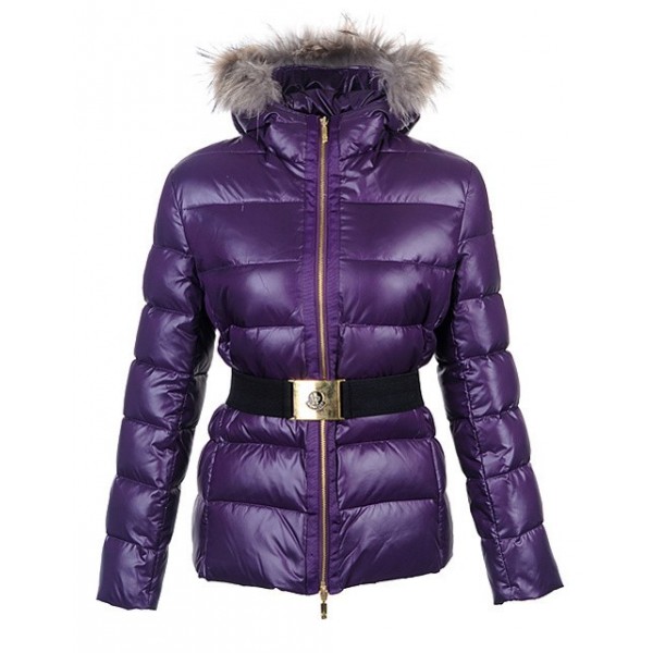 Moncler Moda Breve collare della pelliccia e cinturino Slim Viola Cappotti uscita